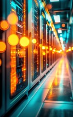 Fototapete - Long row of high-performance servers in a data center showcasing advanced technology and network infrastructure