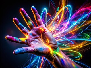 Poster - Abstract Light Trails Hand Gesture, Long Exposure Photography