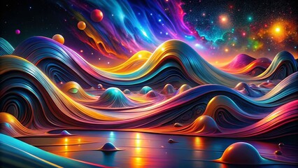 Poster - Abstract Night Flow: 3D Extruded Colorful Swirls in Dark Ambient Lighting