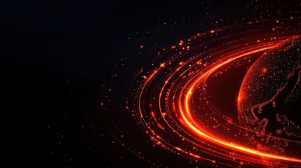 Poster - stunning abstract space scene featuring a glowing red orbital path with stars and a planetarium back