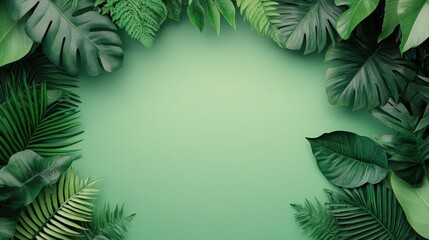 Aufkleber - Lush collection of tropical leaves showcasing varied shapes and shades of green against a bright and inviting background