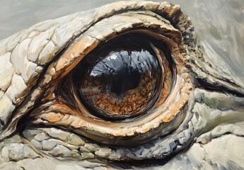 Poster - Detailed Close-Up of an Eye with Intricate Textures and Reflective Surfaces in Naturalistic Style of Wildlife Photography