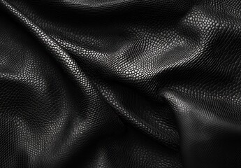 Poster - Detailed Close-up of Soft Black Leather Texture with Wrinkles and Patterns for Fashion and Design Backgrounds