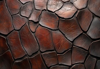 Poster - Detailed close-up of textured brown leather with a unique cracked pattern creating an artistic background for design and decoration purposes.