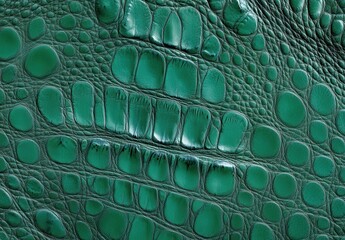 Poster - Detailed Close-Up of Textured Green Leather with Distinctive Reptile Skin Pattern for Fashion and Design Applications