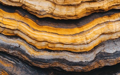 Aufkleber - Striking Layers of Sedimentary Rock Natural Yellow and Gray Stone Texture Background Perfect for geological or abstract designs