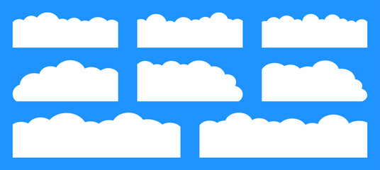 Wall Mural - Set of simple clouds border, divider, corner shapes vector illustration