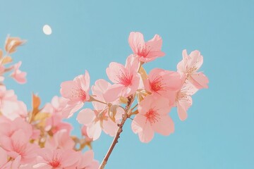 Wall Mural - Delicate cherry blossoms in full bloom against a bright blue sky, symbolizing nature s beauty and the arrival of spring