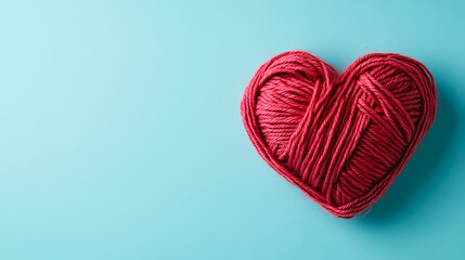 Red Heart-Shaped Line Coil on Blue Background