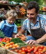 © Ivanna - Father and son picking fresh vegetables and greens at the market