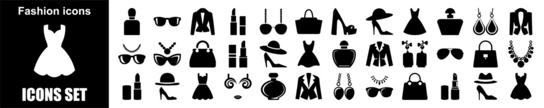 Fashion Icon Set for Clothing Style Trends Accessories Boutique Shopping Beauty Design Wardrobe Glamour