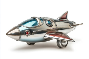 spacecraft, space vehicle metal sculpture, polished vehicle model, white background