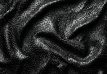 Poster - Glossy Black Snake Skin Texture with Shimmering Scales and Intricate Patterns Captured in Natural Light for Fashion and Design Projects