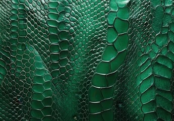 Poster - Green textured surface featuring intricate reptilian scales and deep patterns, ideal for nature themes and artistic backgrounds in various projects