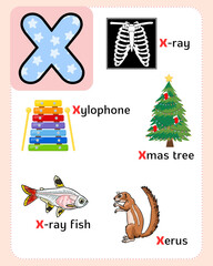 Wall Mural - alphabet chart for kids to learn alphabet letters with cute illustrations.