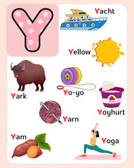 Wall Mural - alphabet chart for kids to learn alphabet letters with cute illustrations.
