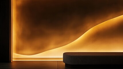 Poster - Minimalist interior with elegant curved wall and ambient warm lighting
