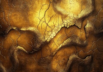 Poster - Intricate Texture of Golden Cracked Surface with Fine Details and Unique Patterns Ideal for Artistic Background and Design Projects