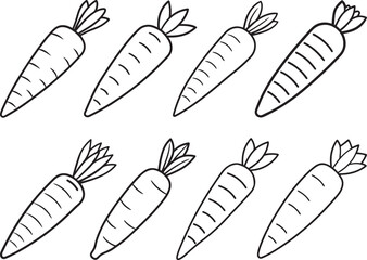 set of carrot line art, black outline, vector and illustration, line art and outline