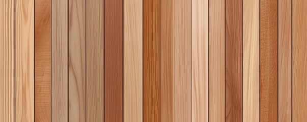 Poster - A collection of vertical wooden planks showcasing a range of natural wood tones, highlighting texture and color variations.