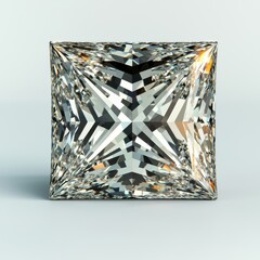 Poster - A brilliant princess-cut diamond, perfectly centered, showcases its complex facets and light refraction on a seamless, clean, and bright background