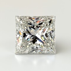 Poster - A close-up shot of a perfectly cut princess diamond gemstone, showcasing its brilliant facets and light dispersion on a bright, simple background