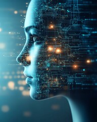futuristic digital interface with human profile.