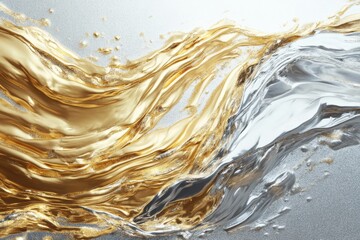 Wall Mural - a wave of gold and silver paint, creating a sense of movement and energy. the colors blend together 
