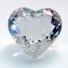 Poster - Close up of a dazzling, heart-shaped diamond that reflects light, revealing its brilliant cut, clarity, and intricate internal sparkle against a soft white backdrop.