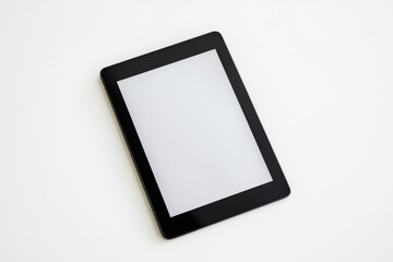 Poster - Modern black tablet device with blank white screen displayed on a white background, representing technology and digital content for creative projects.