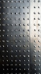 Poster - A close-up view reveals a textured metal surface adorned with numerous rivets, showcasing a blend of artistry and engineering. The interplay of light accentuates its bold features