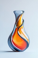Fototapete - An artistically crafted glass vase, showcasing a mesmerizing blend of orange and blue hues, creating a modern and elegant decorative piece for home decor and design projects.