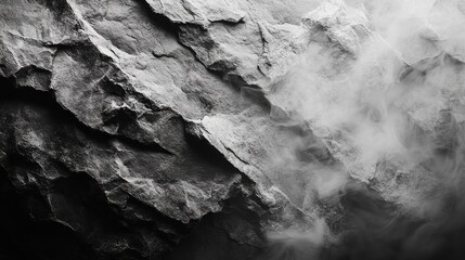 Aufkleber - Rugged surfaces of dark stone reveal intricate patterns, while soft tendrils of mist weave around, creating an atmospheric and enchanting display of nature's artistry