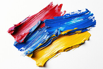 Poster - vibrant brush strokes of red, blue, and yellow paint create a dynamic abstract composition on a cris