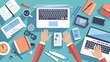 © NNJ Designs - Office productivity concept, a person multitasking on a laptop and smartphone, stylish desk setup