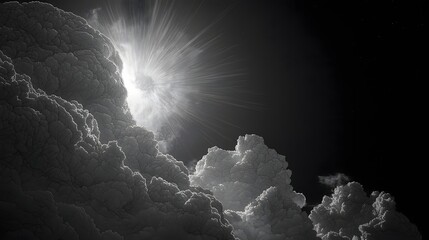 Wall Mural - Dramatic Clouds Illuminated by Sunlight with High Contrast in a Black and White Atmospheric Scene