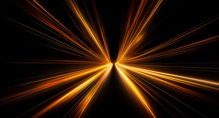 Poster - Abstract light streaks burst from a central point on a dark backdrop, radiating energy and motion with vibrant orange and yellow hues.
