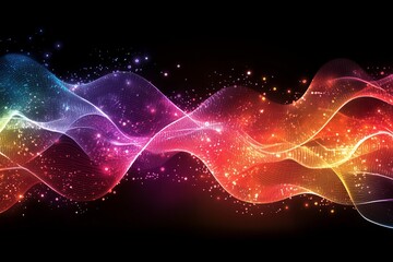 Poster - Abstract Rainbow Wave Background Digital Art Design Modern Vibrant Colorful Glowing Sparkle Elegant Shiny Smooth Flowing Dynamic Energy Light         