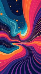 Poster - A colorful painting of a spiral with a blue background. The spiral is made up of many different colors, including blue, orange, and purple