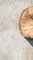 Aufkleber - A close-up view showcases the intricate rings of an aged tree stump, highlighting its natural history. A delicate leaf rests on top, adding a touch of color and life to the rustic wood