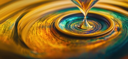Poster - Colorful swirling liquid creating mesmerizing patterns and reflections in vibrant hues, copy space for text