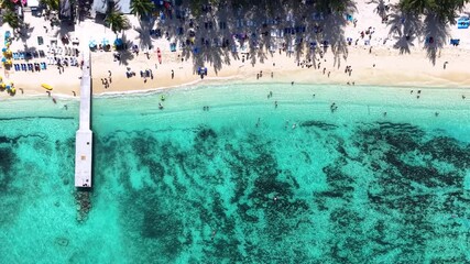 Wall Mural - aerial overhead of the popular junkanoo beach at the western esplanade next to nassau town, the baha