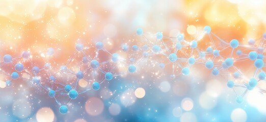 Poster - Abstract molecular structure with glowing particles and soft bokeh background, copy space for text