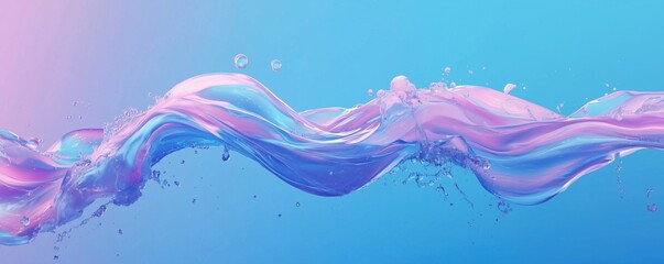 Poster - Colorful abstract water wave with pink and blue hues creating a dynamic visual effect, copy space for text