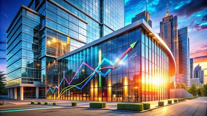 Poster - Business Statistics: Growth Chart on Modern Building Facade - Abstract Architectural Photography