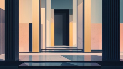 Poster - A hallway with a doorway in the middle