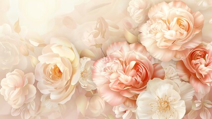 Wall Mural - a floral arrangement with delicate peach and white roses on a soft background.
