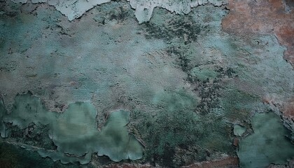 Poster - weathered green peeling paint and textured mold on aged concrete wall, abstract grunge background for artistic design

