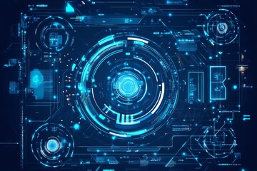 Poster - abstract futuristic technology interface digital background blue neon glowing circles lines modern s