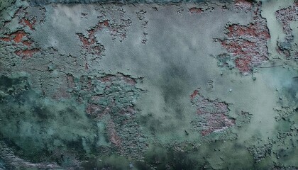 Poster - weathered green peeling paint and textured mold on aged concrete wall, abstract grunge background for artistic design


